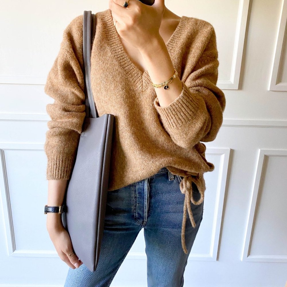 The Ava Genuine Minimal Leather Tote - Grey - Picture 7 of 14